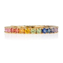 1.6Ct Lab Created Multi-Coloure Sapphire Full Eternity Wedding Ring 925 Silver - £65.04 GBP