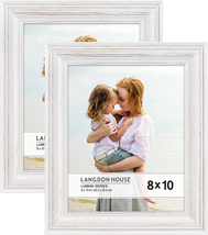 Langdon House 8X10 Real Wood Picture Frames (Weathered White - Gold Accents, 2 P - £23.36 GBP