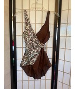 EUC Jantzen Brown &amp; Blue Floral Design One Piece Swimsuit Size 10 - £17.12 GBP