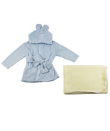 Boy 100% Cotton Fleece Robe and Blanket - 2 pc Set Newborn - £27.28 GBP
