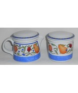 Dansk FIANCE FRUITS PATTERN Creamer &amp; Sugar w/Lids BLUE TRIM - $741.12 MXN