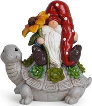Patio Garden Theme Solar Gnome &amp; Turtle Sculpture Statue - Lawn, Deck, B... - £33.23 GBP