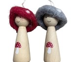 Silver Tree Christmas Ornaments Mushroom People Felted 3 inch With Tags - £9.73 GBP