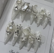 White noble elegant flash Nails,Princess Nails,Stick on Nails,Shiny nails - £21.58 GBP