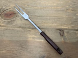 Vtg Ekco Serving Turning Fork Brown Round Wood Handle Chrome Plated 11.7... - £9.50 GBP