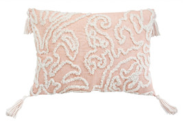 13&quot; X 18&quot; Beige And White Abstract Zippered Polyester Throw Pillow With Tassels - £37.80 GBP