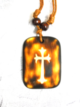 MEDIEVAL CROSS WASH OUT BROWN COLORS RECTANGLE ACRYLIC PENDANT BROWN NEC... - $4.99