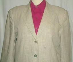 DAVID N beige LINEN lined long-sleeve 3-button 2-flap-pocket career blaz... - $4.00