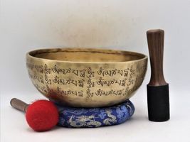 10&quot; Hand Engraving Mantra Bowl-Tibetan Singing Bowl-Deep Relaxing Vibration Vibe - £259.43 GBP