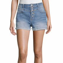 Vanilla Star Women&#39;s Juniors Denim Hi-Rise Shorts Size 7 Medium Wash 5 Button - £18.43 GBP