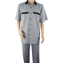 Men 2pc Walking Leisure Suit Short Sleeves DREAMS 263-00 Black white Salt pepper image 2