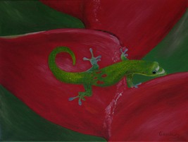 Gecko Lizard Oil Painting, Original Painting - &quot;Hawaiian Gecko Curl&quot; (12&quot; x 16&quot;) - £91.59 GBP
