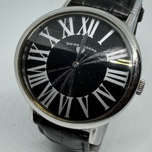 Swiss Legend Quartz Watch Men Silver Black Steel Leather Band ~For Parts... - £37.49 GBP