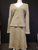 St John Collection Beige on Beige Shiny Knit Jacket Skirt Suit Size Small  - $237.45