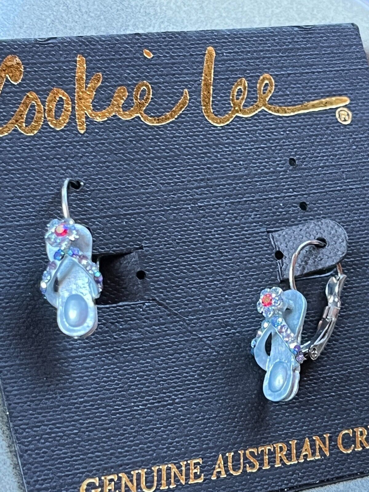 Cookie Lee Metallic Blue Enamel Flip Flop w Rhinestone Accents Dangle Earrings - $13.09
