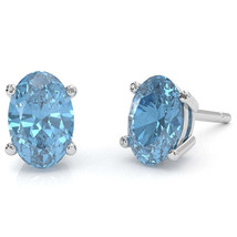 Blue Topaz 8x6mm Oval Stud Earrings in 10k White Gold - £227.33 GBP