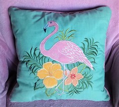 NWT Secret Celebrity Flamingo Appliqued Tropical Outdoor Patio Lawn Pillow - £40.34 GBP