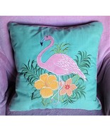 NWT Secret Celebrity Flamingo Appliqued Tropical Outdoor Patio Lawn Pillow - £39.69 GBP
