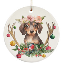 Funny Dachshund Puppy Dog Deer Anlters Christmas Ornament Ceramic Gift Decor - £11.86 GBP
