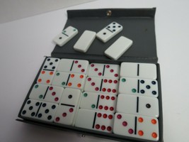 Set Of 28 Double Six Dominoes With Gray Vinyl Case - £7.97 GBP