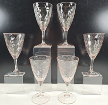 6 Fenton Diamond Optic Pink Water Goblets Set Vintage Cross Cut Stemware USA Lot - £102.77 GBP