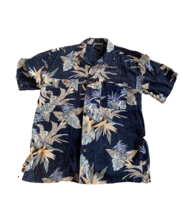 Silk Hawaiian Shirt Men&#39;s Large Black &amp; Floral Print  Silk Concept 100% ... - £12.22 GBP