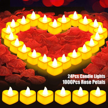 1000Pcs Artificial Rose Petals + 24Pcs Led Heart Light Candles Romantic ... - £23.53 GBP