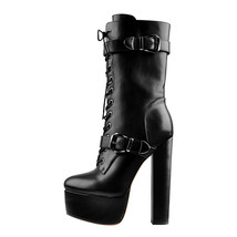 Women Black Matte Platform Ankle Zip Booties Round Heels Boots Fashion H... - £116.45 GBP