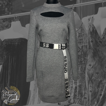 Guess Womens Heather Gray Long Sleeve Chest Cutout Belted Bodycon Dress ... - £51.95 GBP