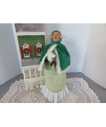 1989 BYERS CHOICE CAROLER YOUNG GIRL GREEN CAPE &amp; MUFF SIGNED 12.5&quot; BOXE... - $28.66