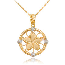 10K Gold Hawaiian Plumeria Flower Diamond Pendant Necklace - £170.82 GBP+