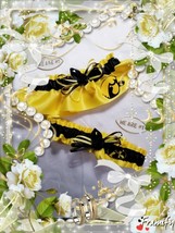 Iowa Hawkeyes Yellow Satin Skinny Ribbons Flower Ribbon Wedding Garter Set YB - £19.98 GBP