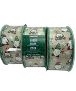 3X NEW Kirkland Wire Edged Ribbon Spools Christmas Gnomes 2.5&quot; x 50 yard... - $30.96
