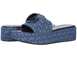 Women&#39;s Michael Kors Sadler Wedge Sandals Blue Signature Denim 7 M NEW NIB - $129.99