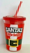 10oz Reusable Cup W/ Straw BPA Free Christmas &quot;Santa&#39;s Little Helper&quot; Printed - £7.09 GBP
