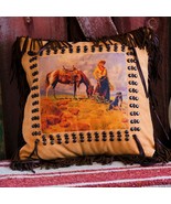 Antiqued Leather, Fringed PILLOW, LADIES OF THE WEST Series, 3 Designs 2... - £227.12 GBP+