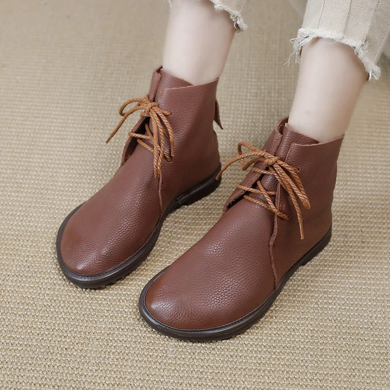 Spring Autumn Solid  Up Woman Leather Vintage Flat Work Shoes  Simple Soft Real  - £237.89 GBP