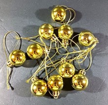 Set Of 10 Small Xmas Christmas Ornaments Bulbs Miniature Mini Balls Gold  - £6.35 GBP