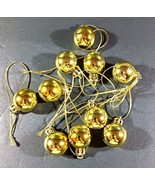 Set Of 10 Small Xmas Christmas Ornaments Bulbs Miniature Mini Balls Gold  - £6.25 GBP
