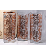 Tom Collins Tall Drinking Glasses Set Of 3 Copper Filigree Clear 6&quot; Hand... - £9.74 GBP