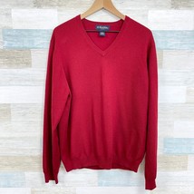 Brooks Brothers Stretch Merino Wool Sweater Red V Neck Lightweight Mens Large - £31.00 GBP