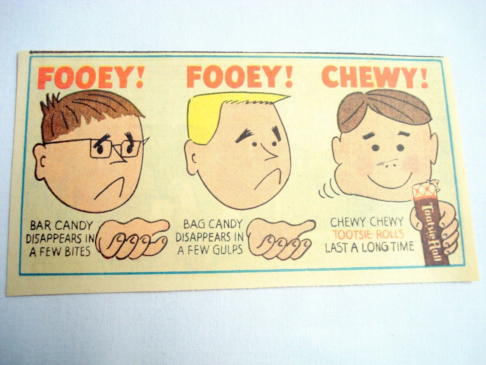 Primary image for 1965 Tootsie Roll Color Ad Fooey! Fooey! Chewy!