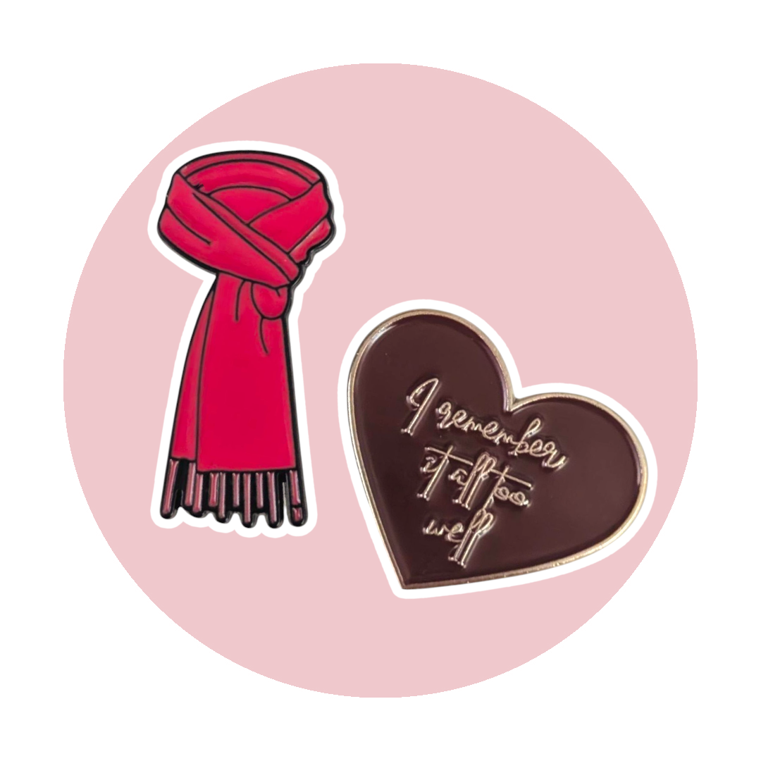 Girly Pop Music Enamel Pins: Taylor Swift Red Scarf All too Well Heart - $29.90