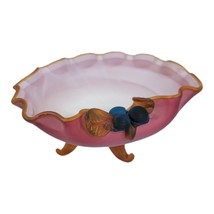 SATIN GLASS Shell  RUFFLED RIM Fancy  FOOTED BOWL Pink berry - £123.43 GBP