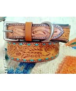 Shwaan M 13&quot; -17&quot; Leather Dog Collar Floral Pattern handmade Genuine Too... - $65.64 CAD
