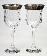 2 Lorren Home Trends Venetian Silver Clear Wine Glasses 7.5&quot; Tall - $8.00