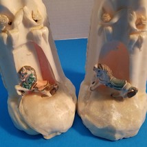 Vintage White Pair Handmade Sculpted Candles Carousel Horses Glitter Unused 7&quot; - £31.10 GBP
