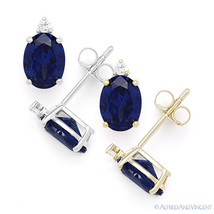 Oval &amp; Round Cut Simulated Sapphire Cubic Zirconia Sterling Silver Stud Earrings - £19.29 GBP