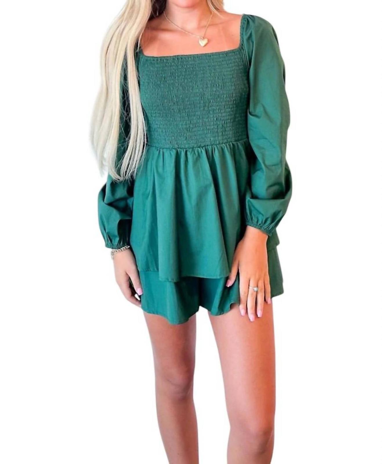 Day + Moon Poplin Game Day Romper Green - $30.00