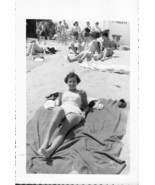 Atrractive  Leggy Young Woman Beach Swimsuit Lady Female On Blanket 1950s - £7.78 GBP